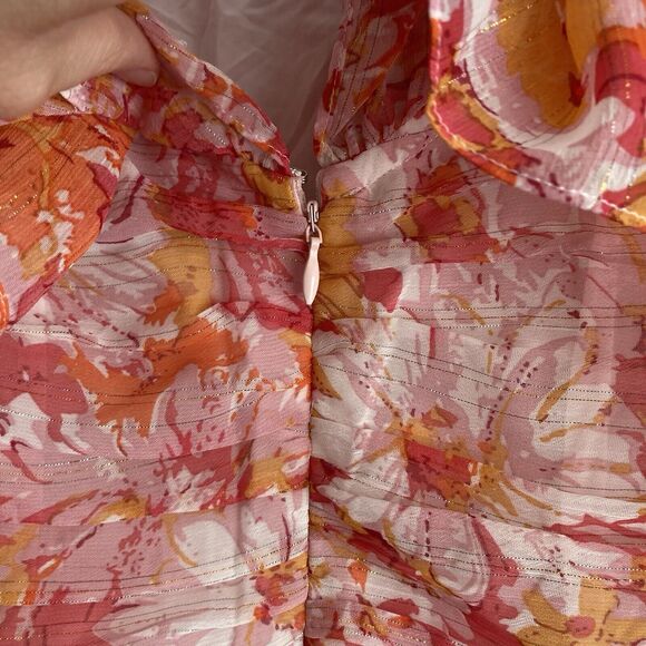 Fortunate One Womens Floral Print Ruched Off Shoulder Dress Pink Size Small - Picture 11 of 12